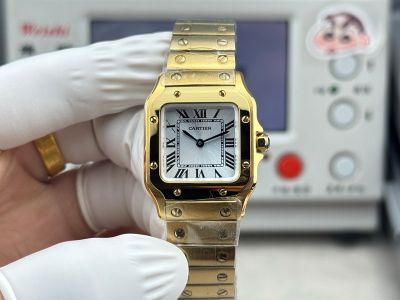 Cartier Santos Mini Size 27*34.5*7.4mm Imported Quartz Movement Yellow Gold Band White Watch